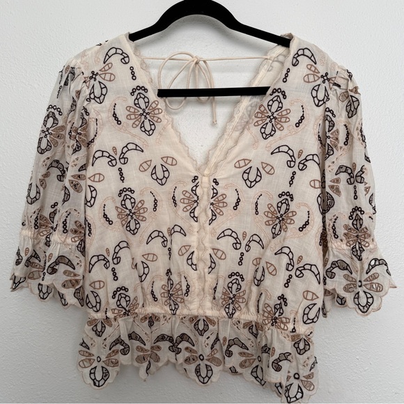 By Anthropologie Eyelet Embroidered Boho Fairycore Blouse - Picture 5 of 9